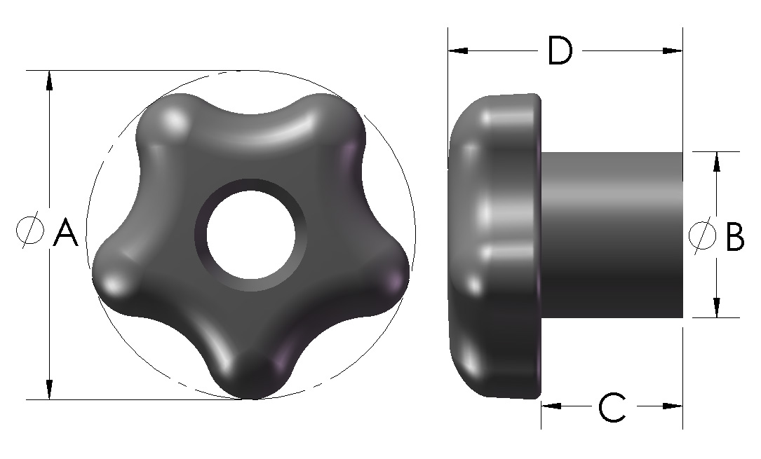 Item 5S2 Sml. SnapLock Star Knobs, 5S2 Sml. Plastic Star Knobs On